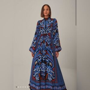 Farm Rio Black Toucans Scarf Long Sleeve Maxi Dress